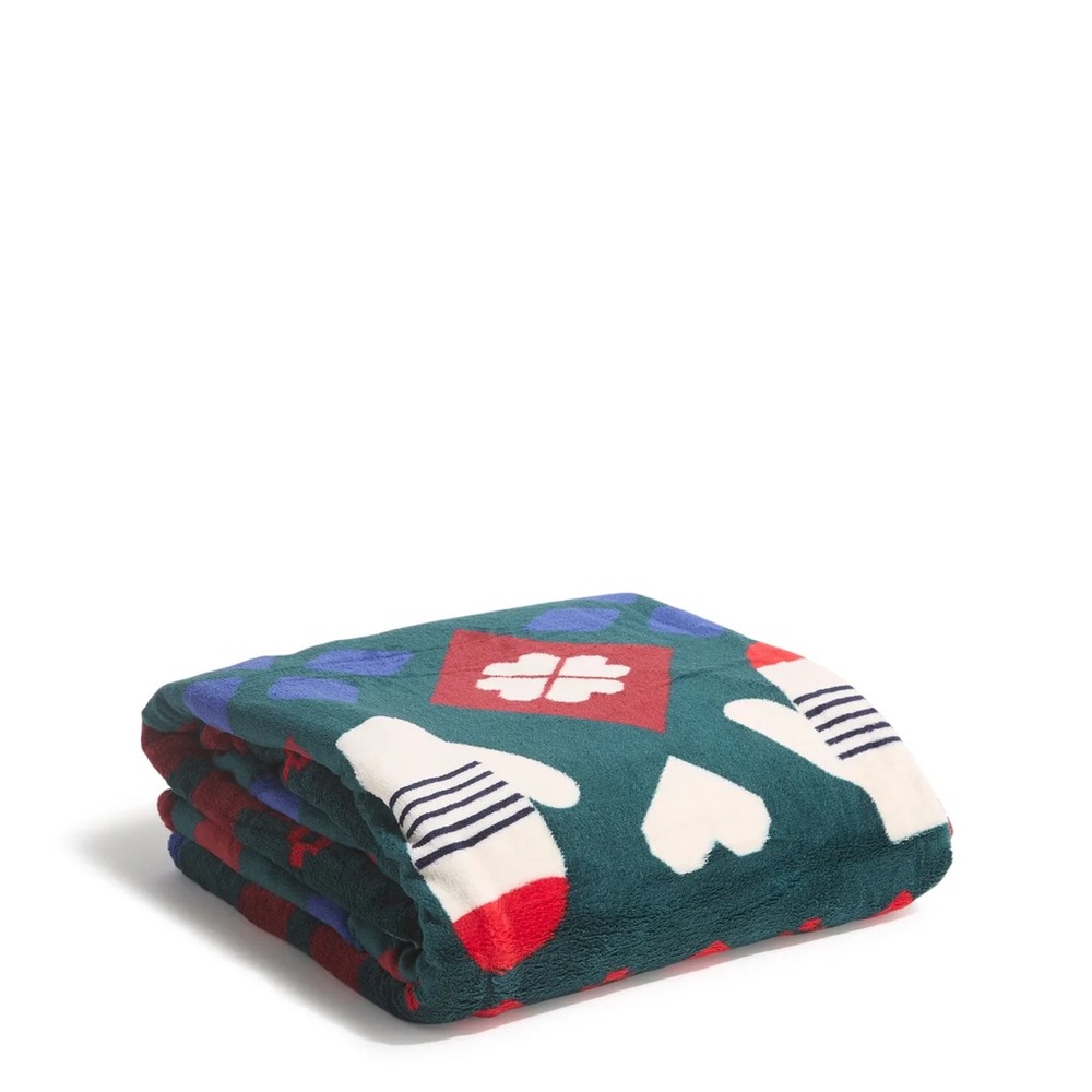 Vera Bradley Cozy Blanket - Green, Red, Blue. Intarsia Mittens